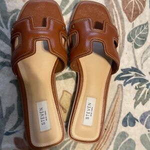 Steven Brown Leather Slide Sandals